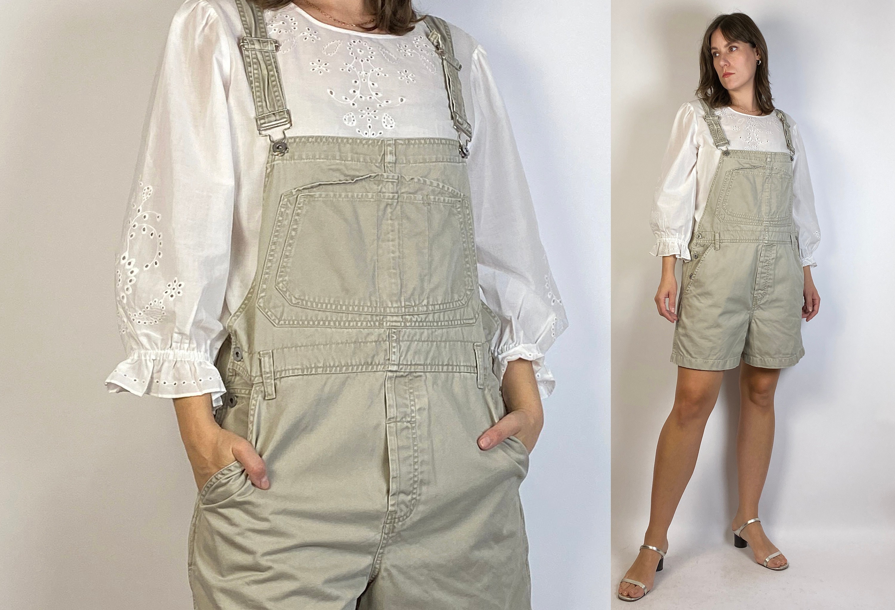 Khaki top dress overalls