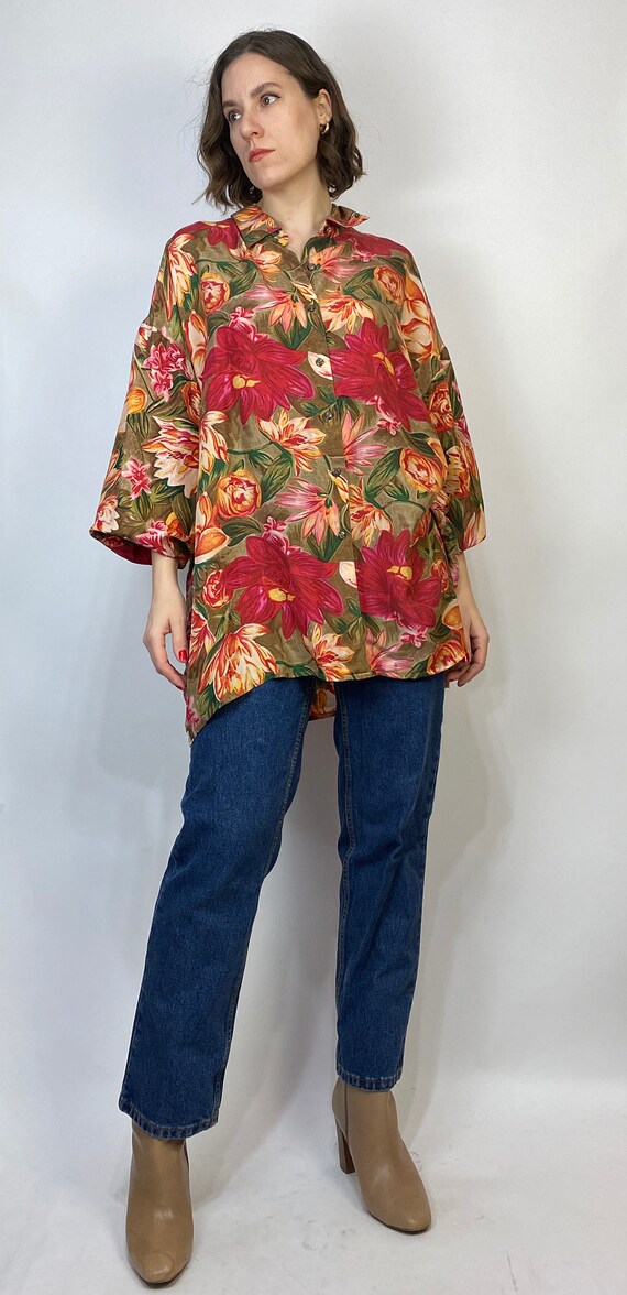 Vtg 80s SILK FLORAL Flowy Blouse! XL Plus - image 4