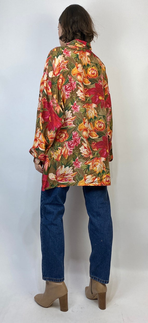 Vtg 80s SILK FLORAL Flowy Blouse! XL Plus - image 3