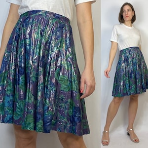 Vtg 90s METALLIC FLORAL Circle Skirt by April Cornell! Medium, 29 inch waist