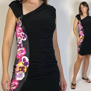 Vintage Y2K ROBERTO CAVALLI Asymmetrical Draped Pansy Dress! Medium