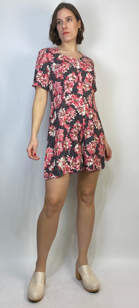 Vtg 80s FLORAL ROMPER! Medium to Large - image 3