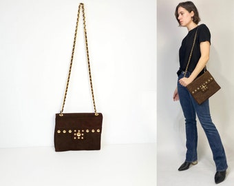 Vtg 80s Brown Suede GOLD STUDDED Bag!