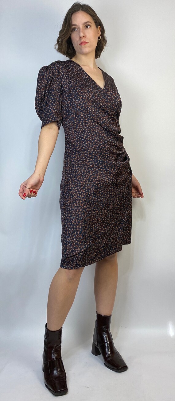 Vtg 80s ABSTRACT Puff Sleeve WRAP Dress! Large to… - image 6