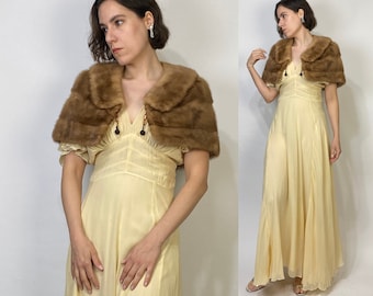 Vtg 50s MINK Fur SHAWL with Deco Pom Pom Detail