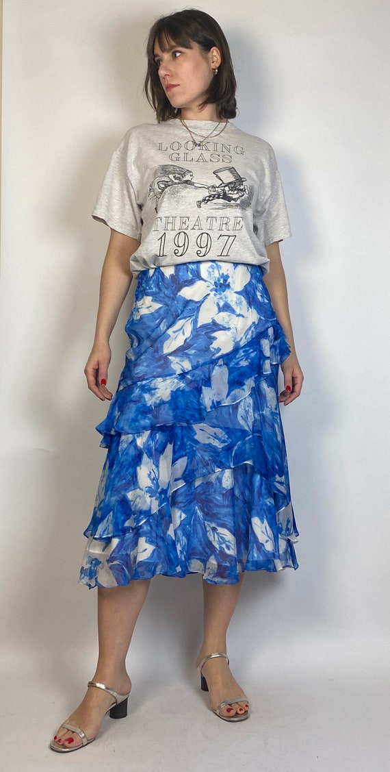 Vtg Y2K Real SILK Layered ABSTRACT Floral Skirt! … - image 5