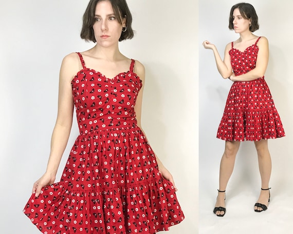 Vtg 90s does 40s RED BUTTERFLY Print Dress! Small