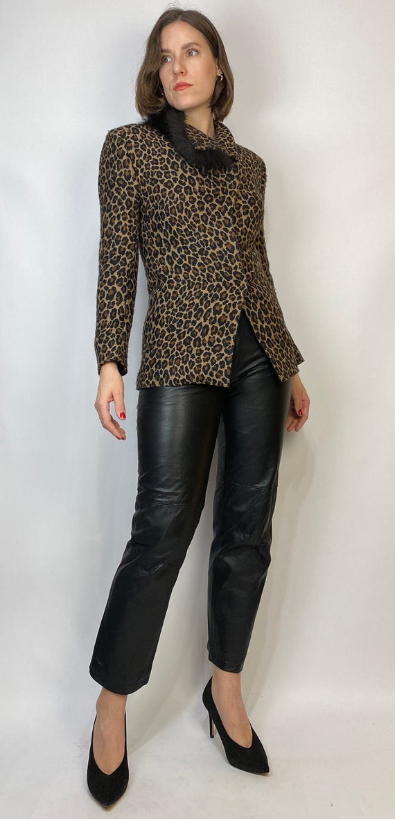 Vtg 80s Does 40s LEOPARD Jacket w MINK Collar! XS… - image 9