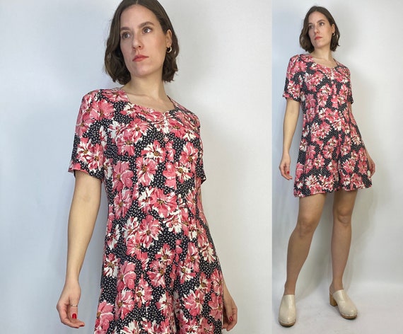 Vtg 80s FLORAL ROMPER! Medium to Large - image 1