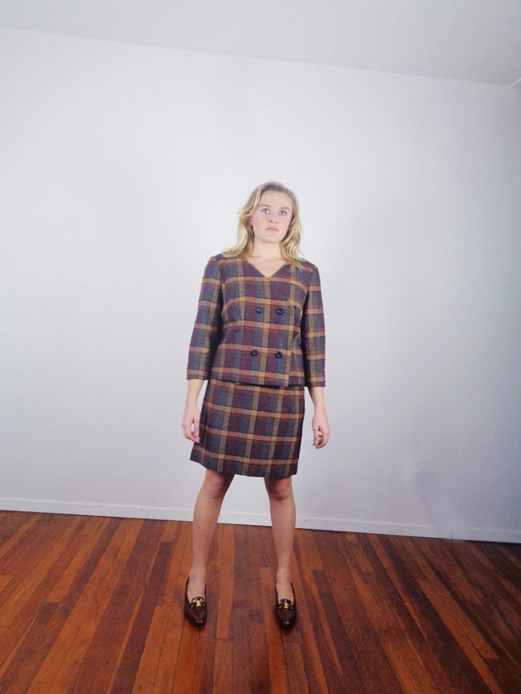 Adorable Vtg 60s CLUELESS Textured PLAID SUIT! Sma