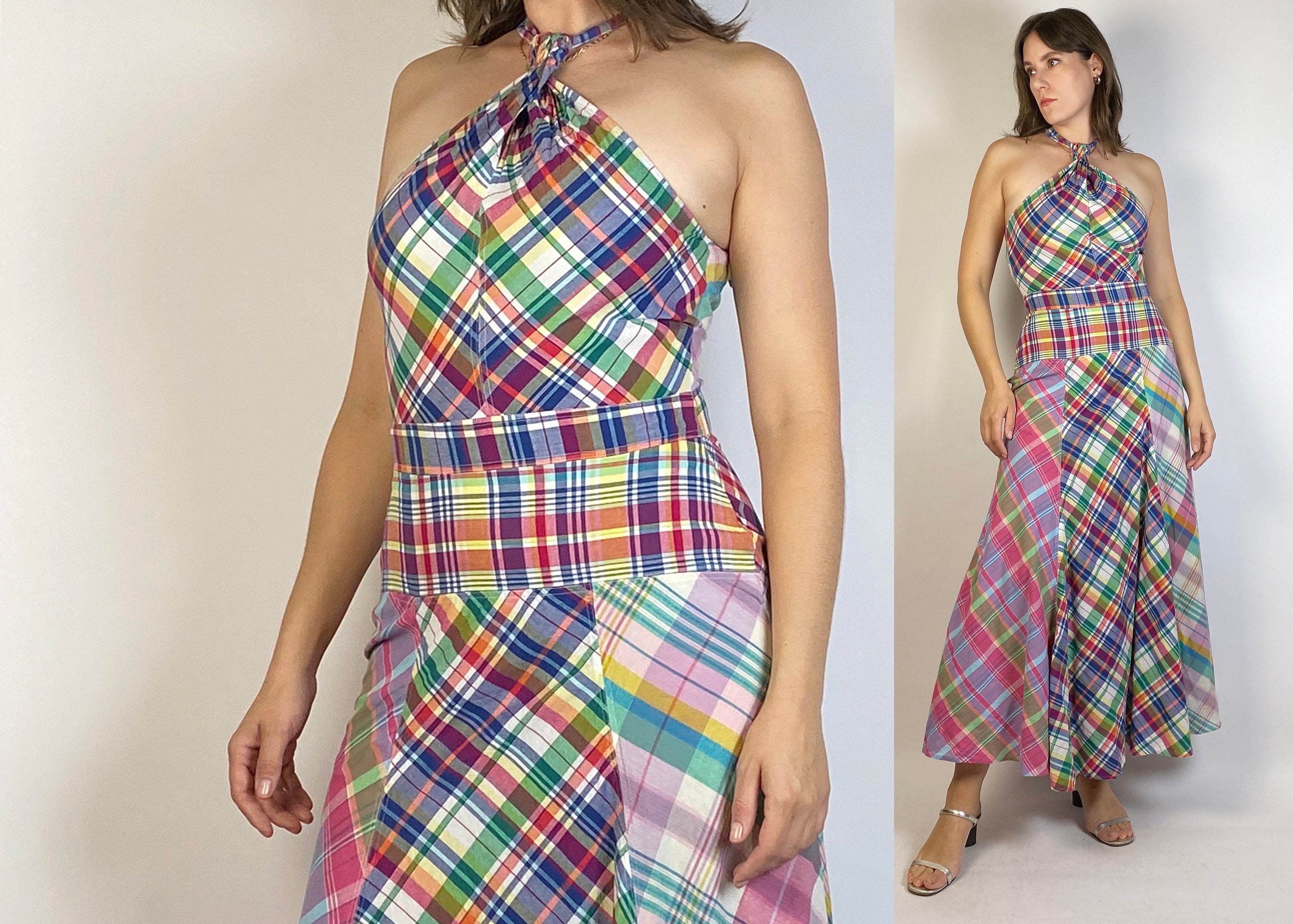 RALPH LAUREN PLAID HALTAR ワンピース サイズ4 RALPH LAUREN POLO Multicoloured Plaid Maxi Halter Gown Dress
