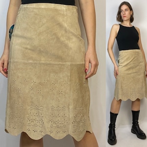 Vtg Y2K Suede Leather CUT Out LACE Skirt! NWT! Size 8