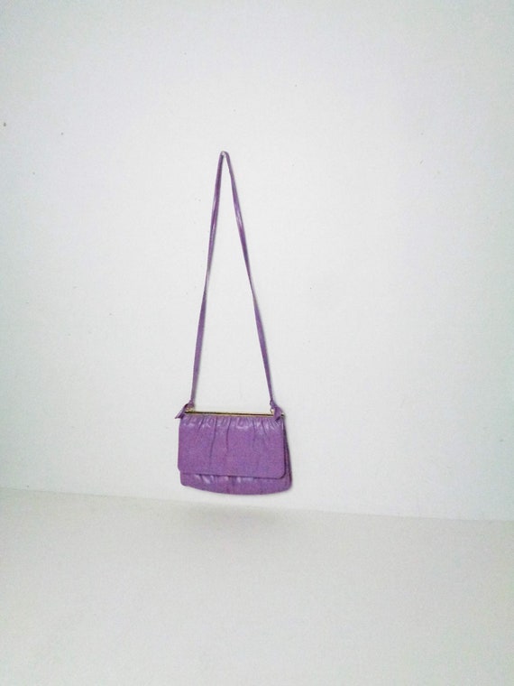 Vtg 60s LAVENDER LEATHER Mini Bag with GOLD Hardwa