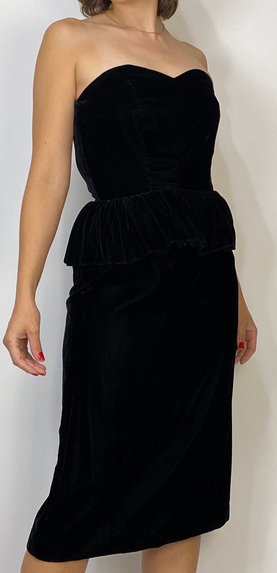 Robe De Soirée Vintage Années 80 Noire Et Blanc - Style Smoking Sans Bretelles, Taille 2-4