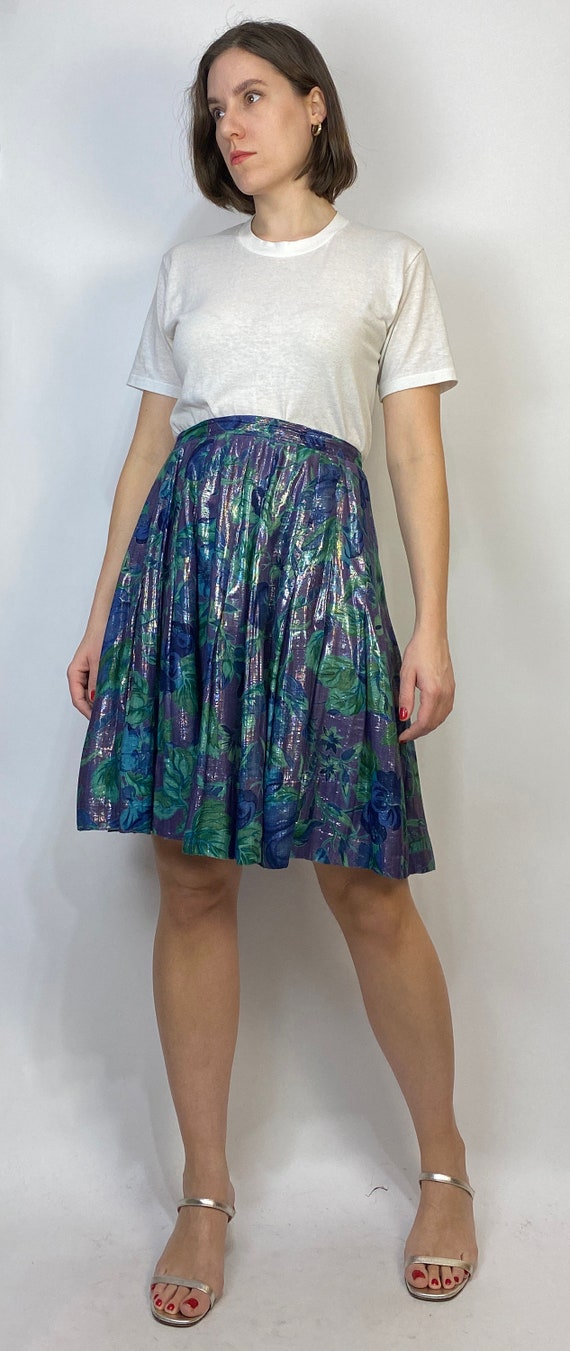 Vtg 90s METALLIC FLORAL Circle Skirt by April Cor… - image 3