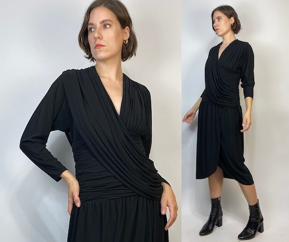 Vtg 80s ELEGANT DRAPED Dress! Medium - image 1