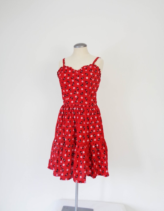 Vtg 90s does 40s RED BUTTERFLY Print Dress! Small