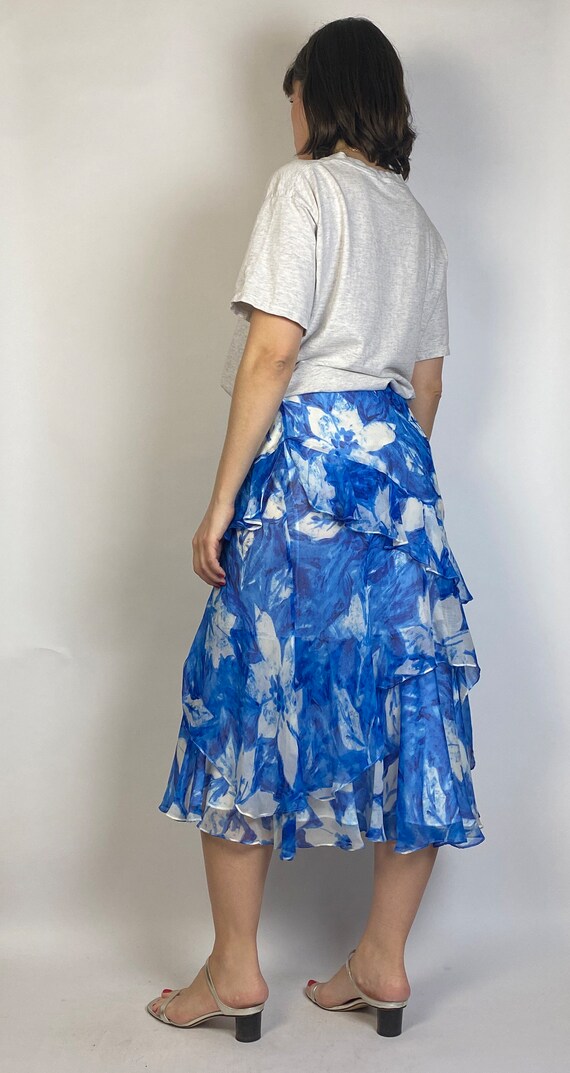 Vtg Y2K Real SILK Layered ABSTRACT Floral Skirt! … - image 3
