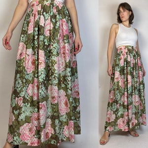 Vtg 60s FLORAL Maxi with METALLIC TINSEL Polka Dots! Small
