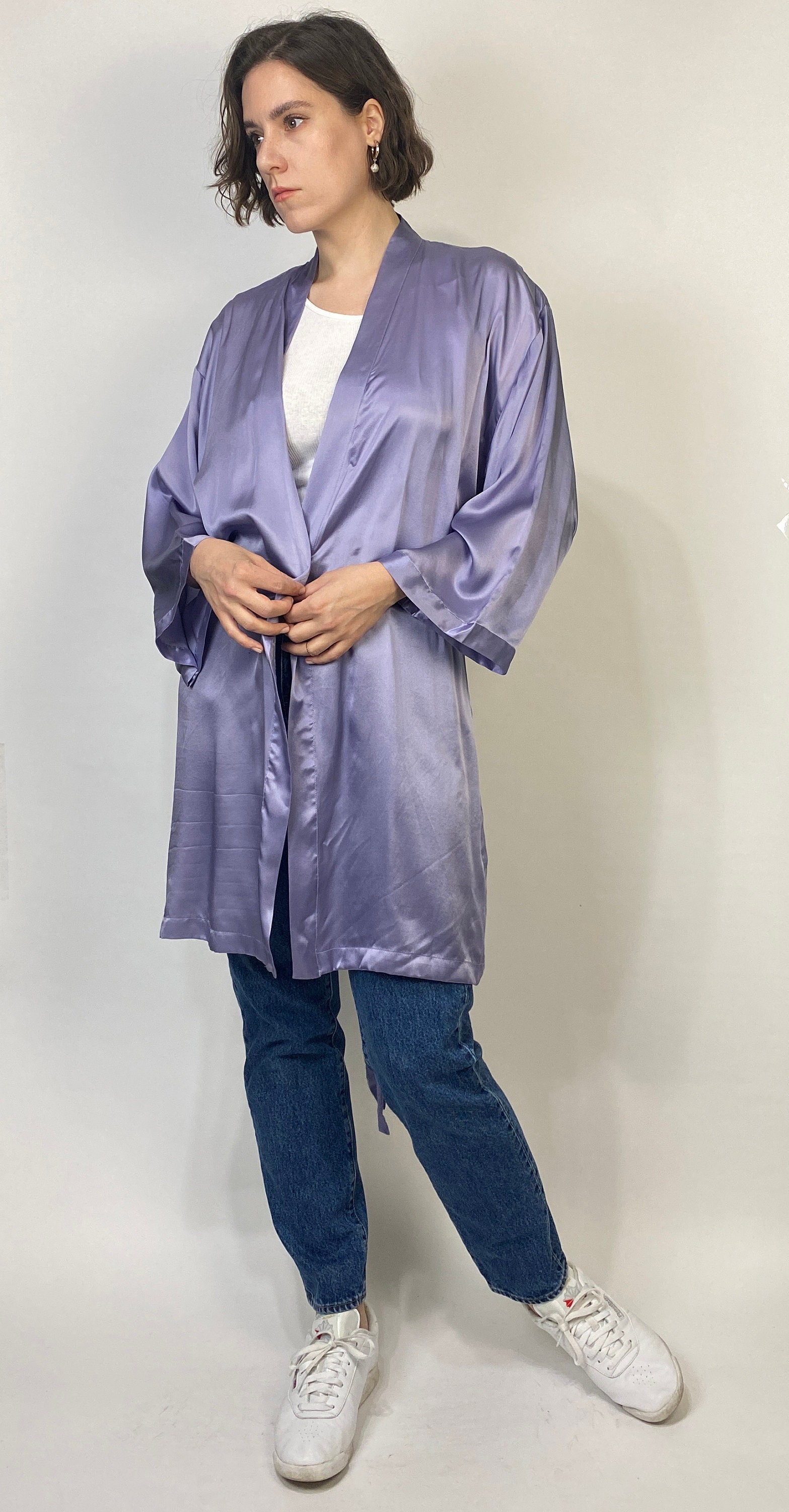 Vtg Y2K LAVENDER SILK Mini Robe One Size Etsy