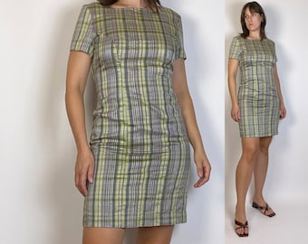 Vintage 90s RETRO Shantung SILK PLAID Mini Dress! Medium