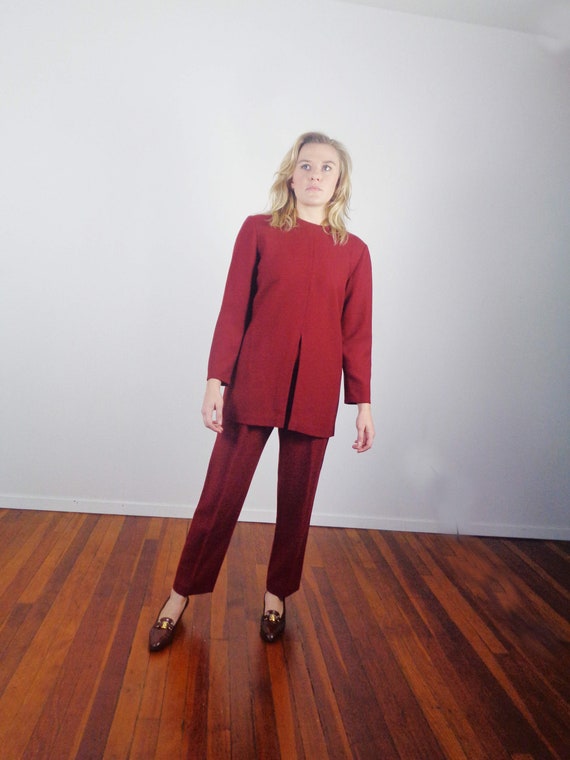 Vtg 90s Wine Red CO-ORD SLIT Top Outfit ! Medium