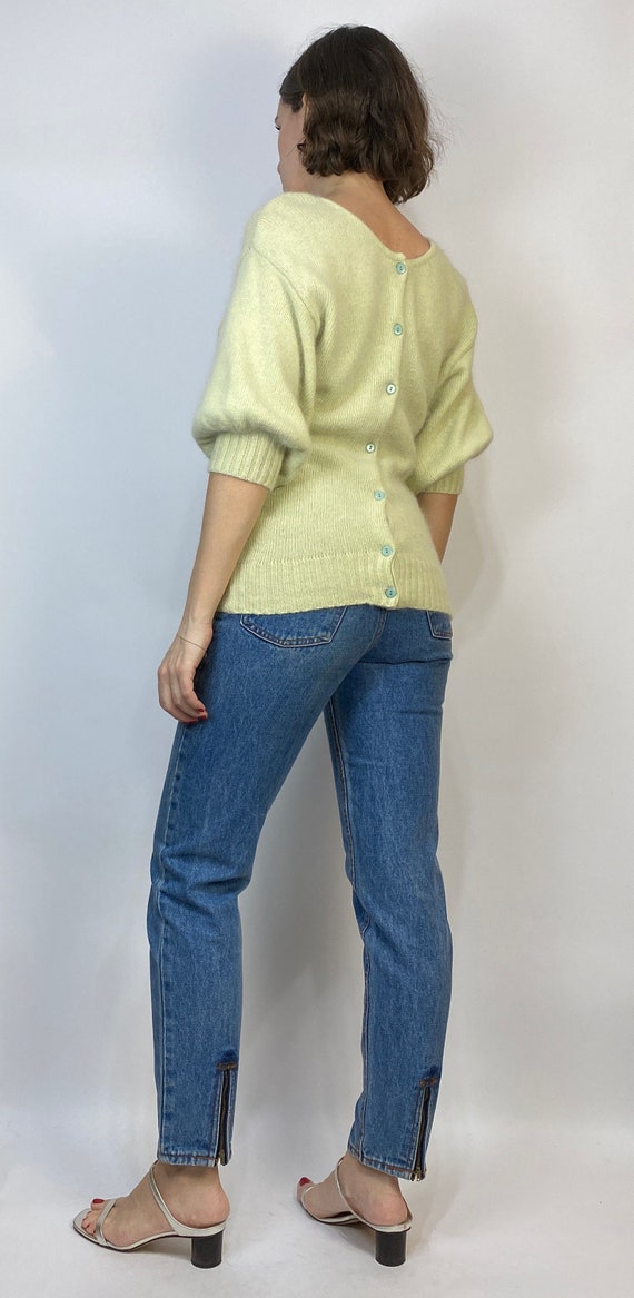Vtg 80s ACID Green ANGORA PUFF Sleeve Sweater! Me… - image 2