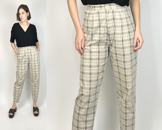 Vtg 1987 High Waist MUTED PLAID Trousers! Size 6 t
