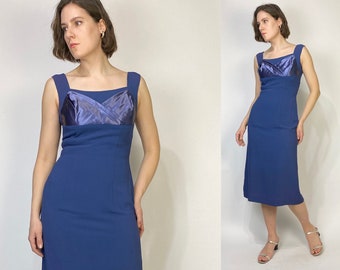 Vintage 1950s SATIN Shelf Bust Bombshell Dress -- Small, 4 to 6