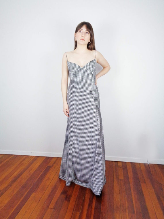 90s GINGHAM Structured GOWN w Low Back!