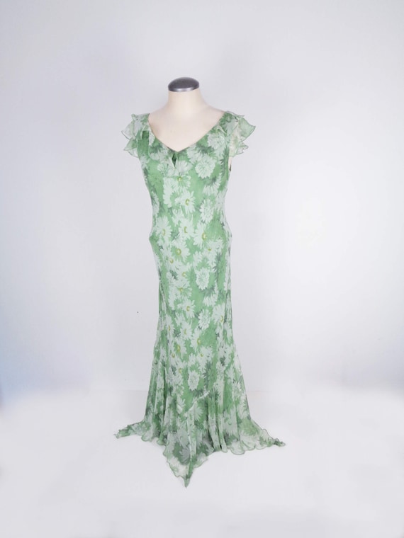 Vtg 90s Does 30s SILK FLORAL BEADED Dress! Medium,