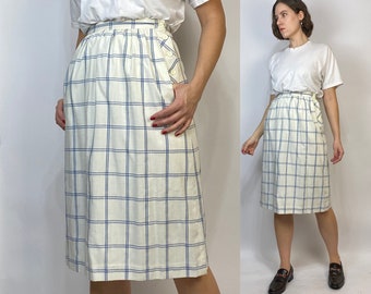 Vtg 80s WINDOW PANE CHECK Skirt! xs to small, 26 waist