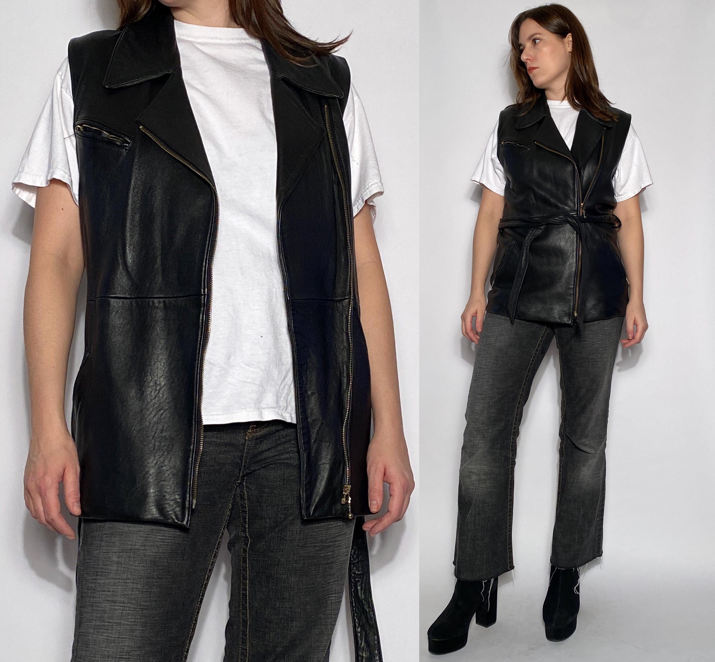 Vintage 1990s REAL LEATHER Long Motorcycle Zip up Vest! Medium - Etsy