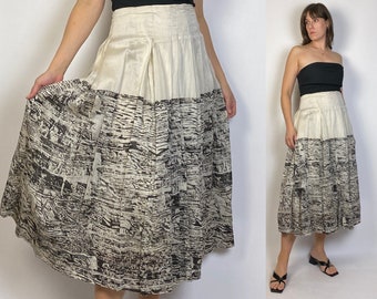 Vintage Y2K ABSTRACT Cotton & Silk Full Skirt! Size 6