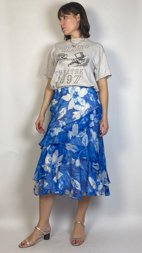 Vtg Y2K Real SILK Layered ABSTRACT Floral Skirt! … - image 4