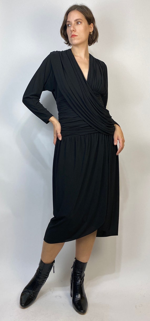 Vtg 80s ELEGANT DRAPED Dress! Medium - image 5