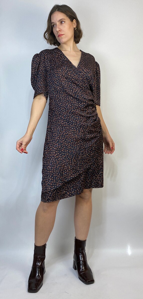 Vtg 80s ABSTRACT Puff Sleeve WRAP Dress! Large to… - image 4
