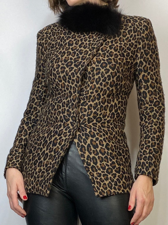 Vtg 80s Does 40s LEOPARD Jacket w MINK Collar! XS… - image 6