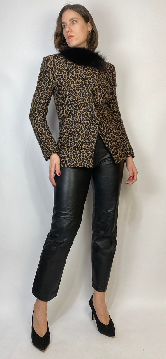 Vtg 80s Does 40s LEOPARD Jacket w MINK Collar! XS… - image 5