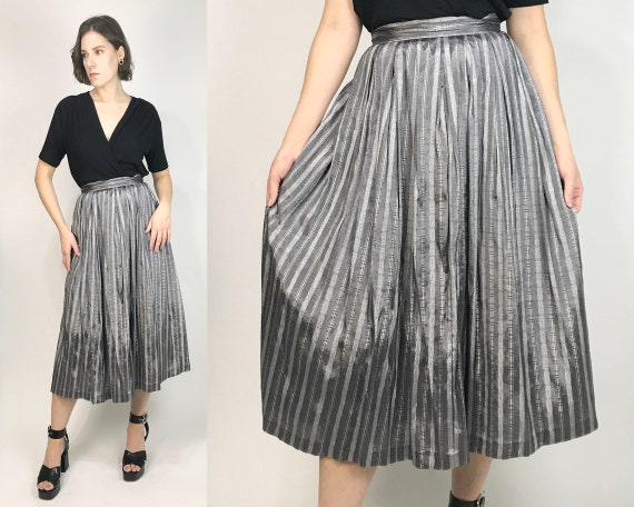 Vtg 80s SILVER METALLIC CIRCLE Skirt! Small