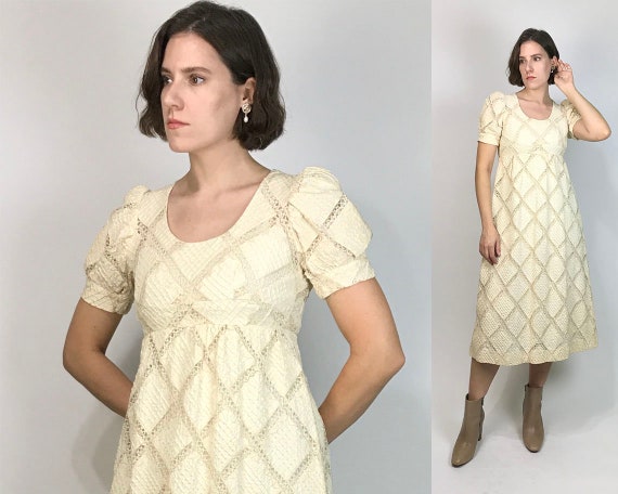 Vtg 60s BABYDOLL PUFF SLEEVE Dress! Small
