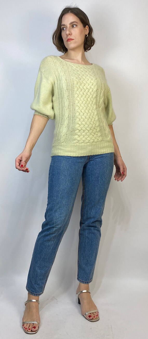 Vtg 80s ACID Green ANGORA PUFF Sleeve Sweater! Me… - image 7