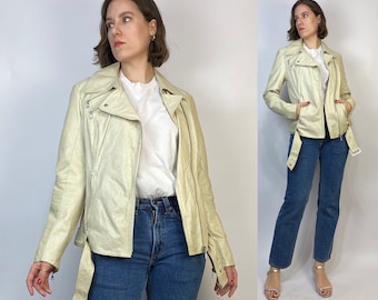 Vtg Y2K Cream SNAKESKIN MOTORCYCLE Jacket! Small to Medium