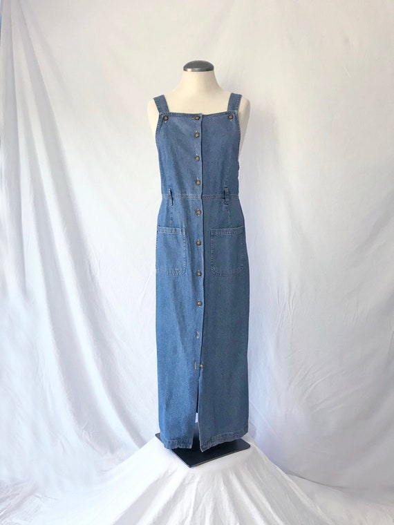Vtg 90s DENIM OVERALLS Dress! Medium to Large