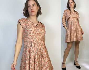 Vtg 50s PAISLEY Dress & Asian Jacket w Velvet Trim! 6