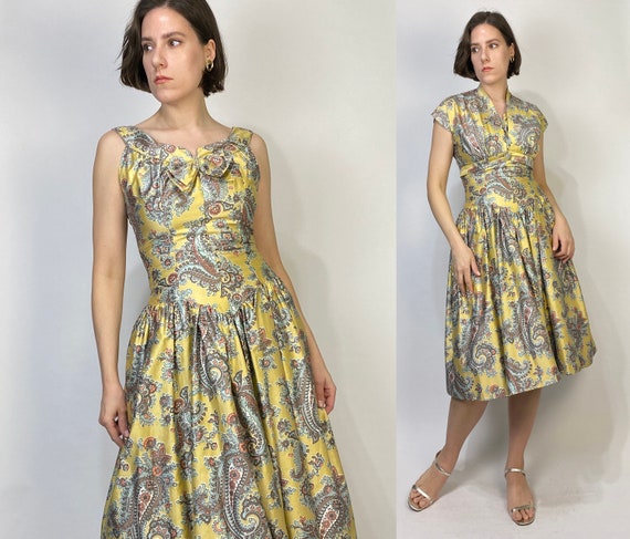 Vtg 50s PAISLEY Dress & BOLERO Set! Small to Medi… - image 1