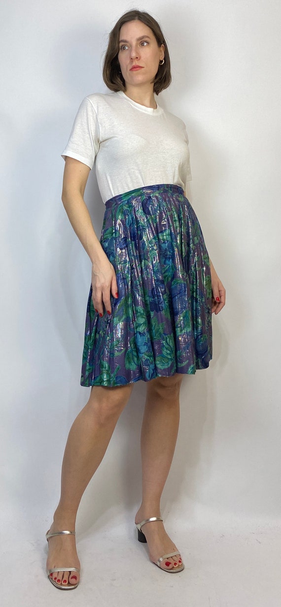 Vtg 90s METALLIC FLORAL Circle Skirt by April Cor… - image 2