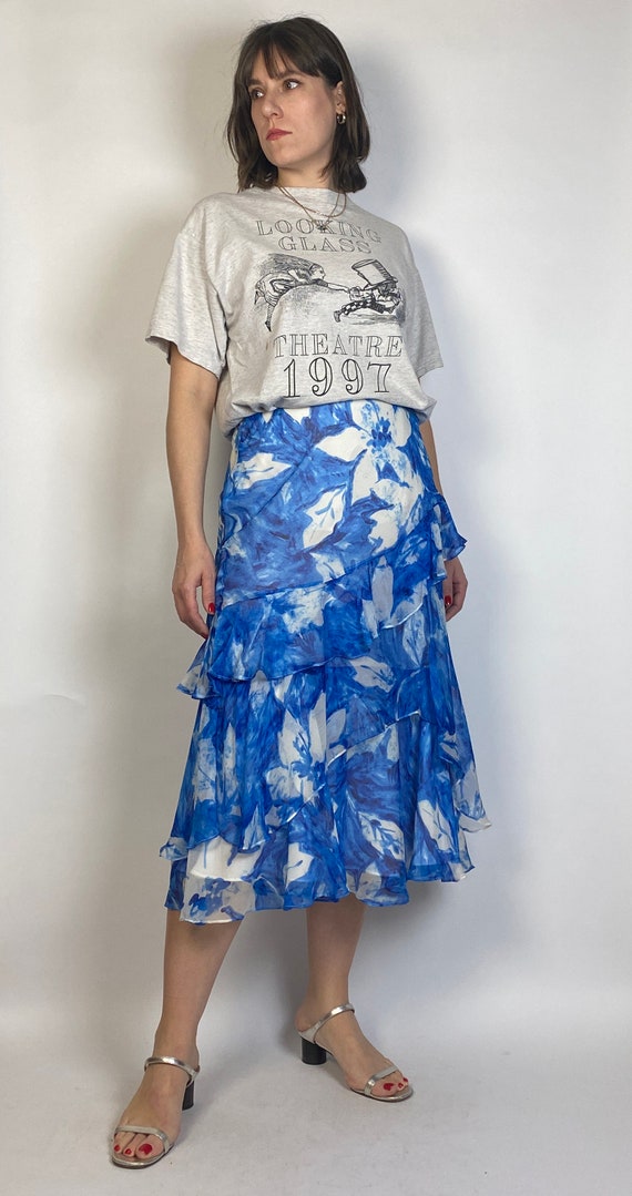 Vtg Y2K Real SILK Layered ABSTRACT Floral Skirt! … - image 6