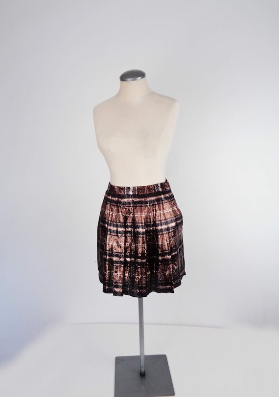 Vtg 80s METALLIC PLAID Mini Skirt! Small