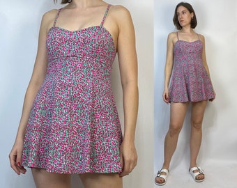 Vtg 90s Does 60s FLORAL SKIRTED One Piece! Medium to Large